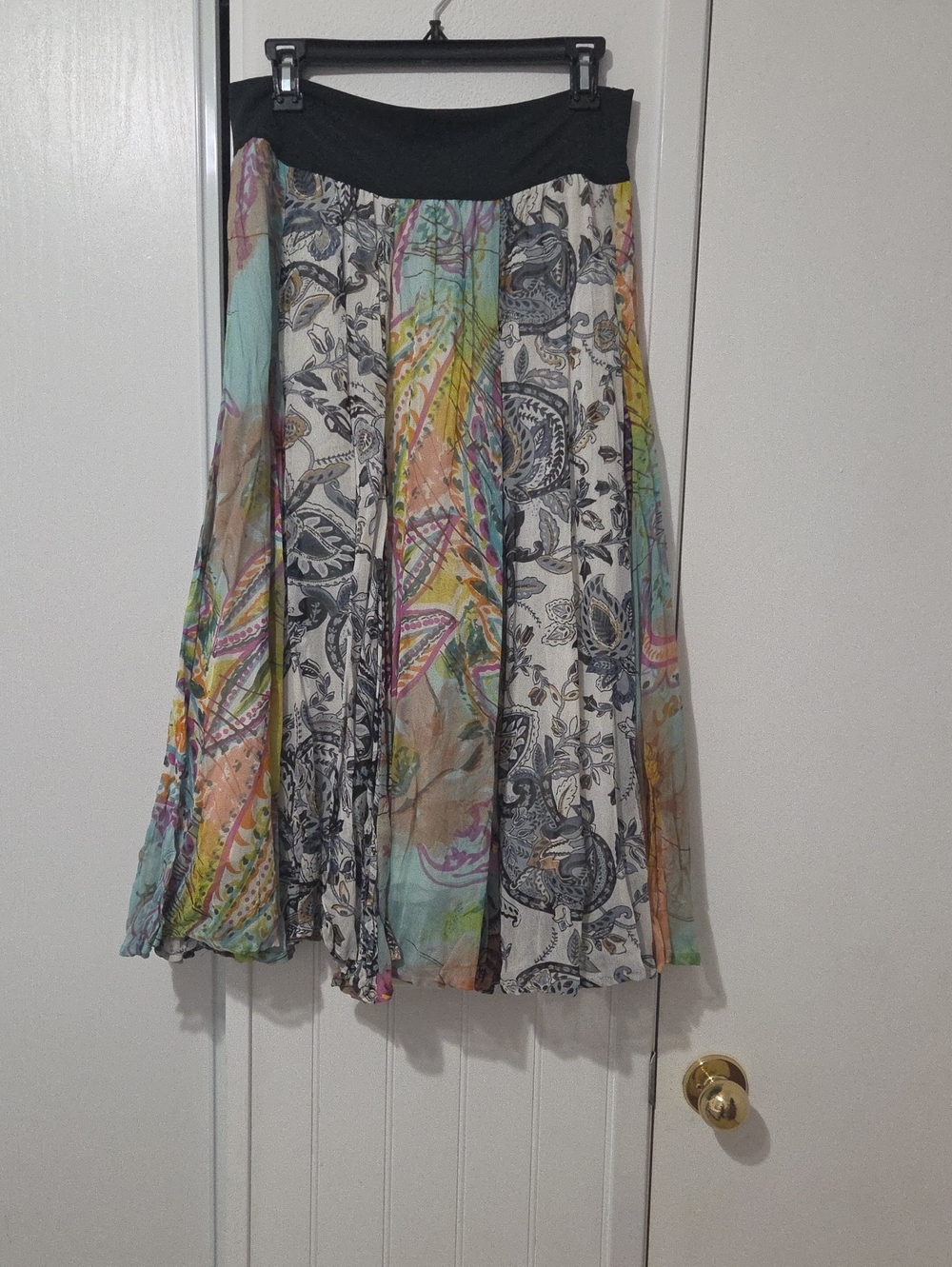 Coldwater Creek Multicolor Paisley Maxi Skirt with Black Waistband